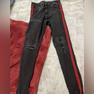 Super skinny red and black jeans